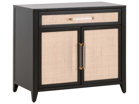 Luxecor Respite 34" Acacia Wood Brushed Black Natural Rattan Media Console