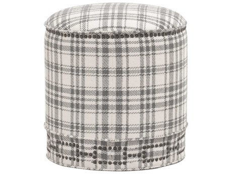 Essentials for Living Marlow Tartan Charcoal Gray Upholstered Ottoman