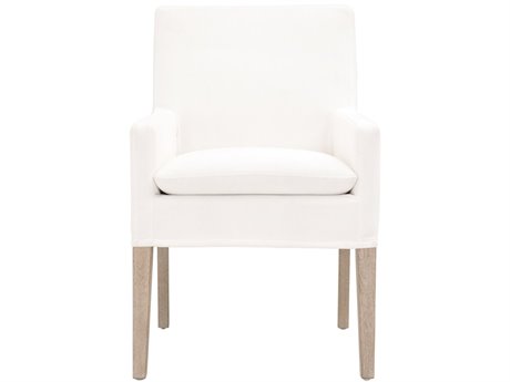 Luxecor Respite Oak Wood White Upholstered Arm Dining Chair