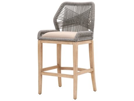 Essentials for Living Woven Loom Upholstered Mahogany Wood Platinum Light Gray Natural Bar Stool