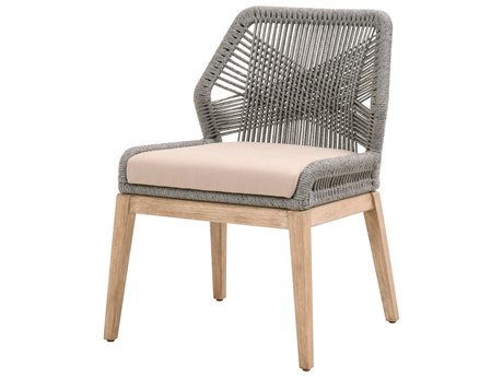 Essentials for Living Woven Mahogany Wood Gray Upholstered Side Dining Chair Set of 2