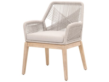 Essentials for Living Woven Loom Mahogany Wood Gray Upholstered Arm Dining Chair Set of 2