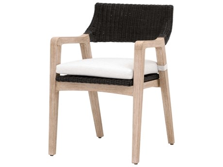 Essentials for Living Woven Lucia Mahogany Wood Brown Upholstered Arm Dining Chair