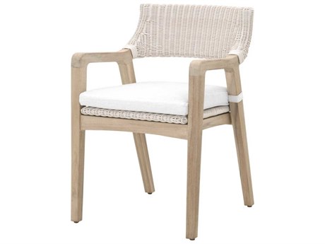 Essentials for Living Woven Lucia Teak Wood Brown Upholstered Arm Dining Chair