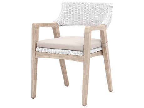 Essentials for Living Woven Lucia Mahogany Wood Brown Upholstered Arm Dining Chair