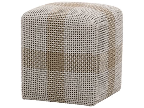 Essentials for Living Woven Cross Taupe & White Flat Rope Beige Ottoman