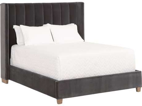 Essentials for Living Stitch & Hand Chandler Dark Dove Velvet Natural Gray Oak Wood Upholstered King Platform Bed