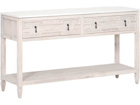 Essentials for Living Bella Antique Emerie Rectangular Stone White Wash Pine Quartz Console Table