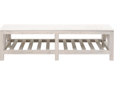 Essentials for Living Bella Antique Spruce Rectangular Stone White Wash Pine Quartz Coffee Table