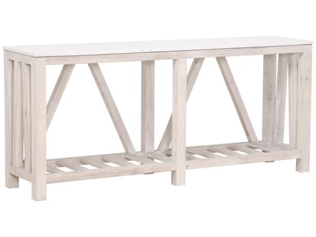 Essentials for Living Bella Antique Spruce Rectangular Stone White Wash Pine Quartz Console Table