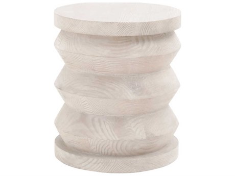 Essentials for Living Bella Antique Pier Round Wood White Wash Pine End Table