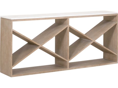 Essentials for Living Bella Antique Cellar Rectangular Stone Smoke Gray Oak White Quartz Console Table