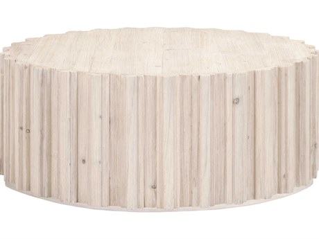 Essentials for Living Bella Antique Roma Round Wood White Wash Pine Coffee Table