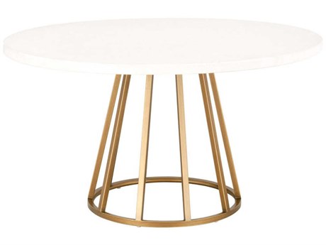 Essentials for Living Traditions Turino Round White Concrete Brushed Gold Dining Table