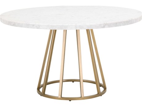Essentials for Living Traditions Turino Round White Carrera Marble Brushed Gold Dining Table