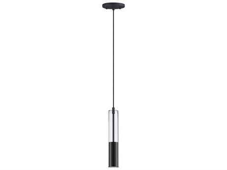 ET 1-Light Black Glass LED Cylinder Linear Mini Pendant