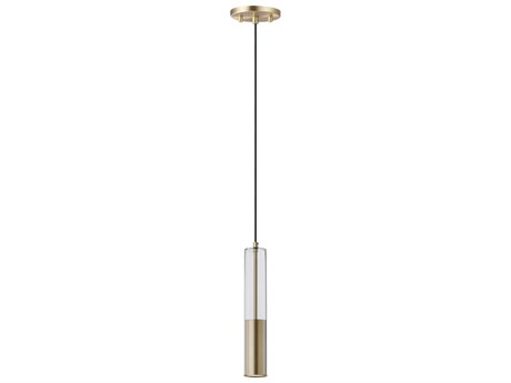 ET 1-Light Satin Brass Glass LED Cylinder Linear Mini Pendant