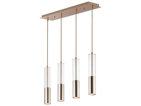 ET2 Torch 4-Light Satin Brass Glass LED Cylinder Linear Island Pendant