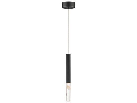 ET 1-Light Black Crystal LED Cylinder Linear Mini Pendant