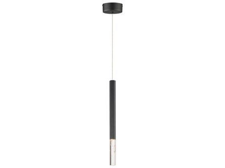 ET 1-Light Black Crystal LED Cylinder Linear Mini Pendant