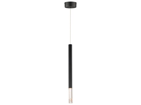ET 1-Light Black Crystal LED Cylinder Linear Mini Pendant