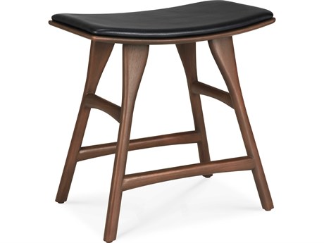 Ethnicraft Osso Teak Brown and Black Leather Stool