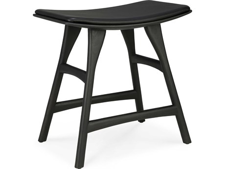 Ethnicraft Osso Oak Black and Black Leather Stool