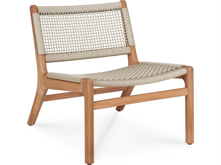 Ethnicraft Outdoor Jack Teak And Beige Weave Woven Lounge Chair