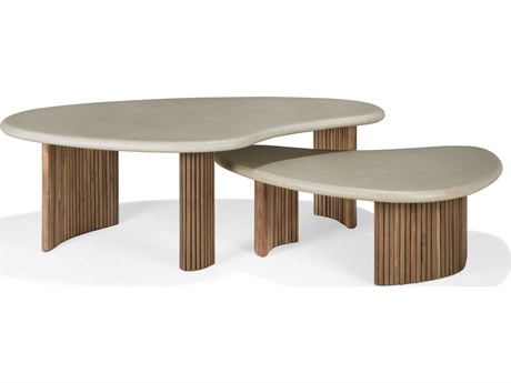 Ethnicraft Outdoor Boomerang Concrete And Reclaimed Teak Coffee Table