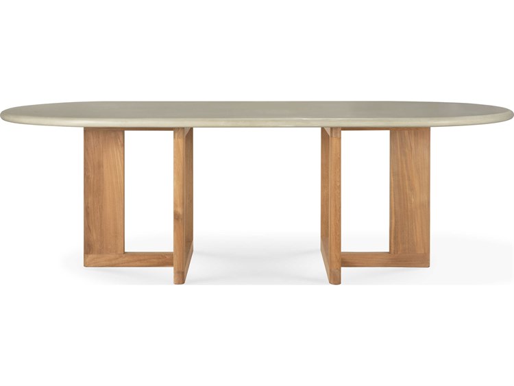 Ethnicraft Outdoor Trestle Concrete And Reclaimed Teak Dining Table