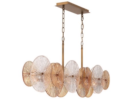 Eurofase Sue-anne 8-Light Plated Brass Glass Geometric Linear Island Pendant