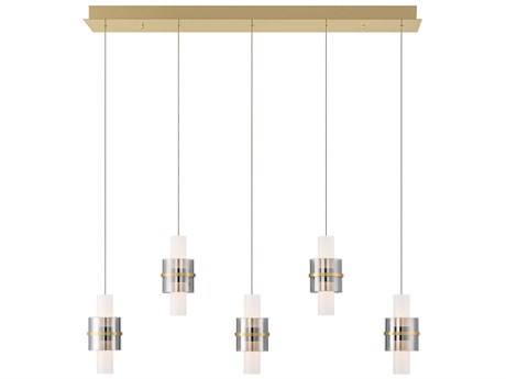 Eurofase Rola 10-Light Brushed Gold Glass LED Cylinder Linear Island Pendant