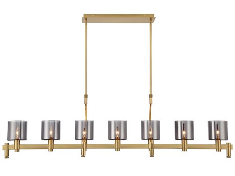 Eurofase Decato 7-Light Brushed Gold Glass Cylinder Linear Island Pendant