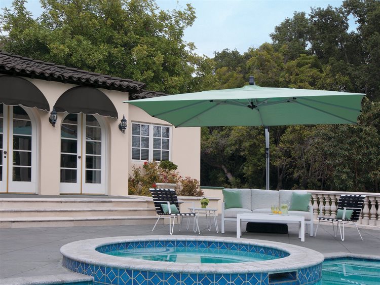 Large patio umbrella covering chairs