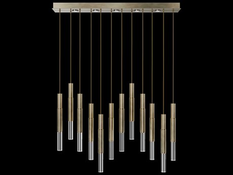 Fine Art Handcrafted Lighting Antonia 12-Light 5-Light Soft Gold Leaf Linear Island Pendant