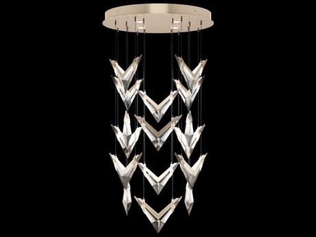 Fine Art Handcrafted Lighting Blade 36-Light Champagne Dark Walnut Gold Geometric Pendant