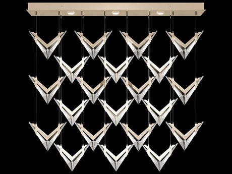 Fine Art Handcrafted Lighting Blade 45-Light Champagne Dark Walnut Gold Geometric Island Pendant