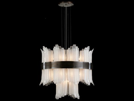 Fine Art Handcrafted Lighting Mariner Luxury 24-Light Brushed Bronze White Drum Tiered Chandelier