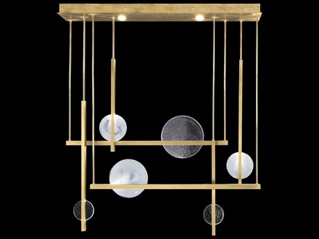 Fine Art Handcrafted Lighting Selene 12-Light Gold Leaf Glass LED Geometric Linear Island Pendant