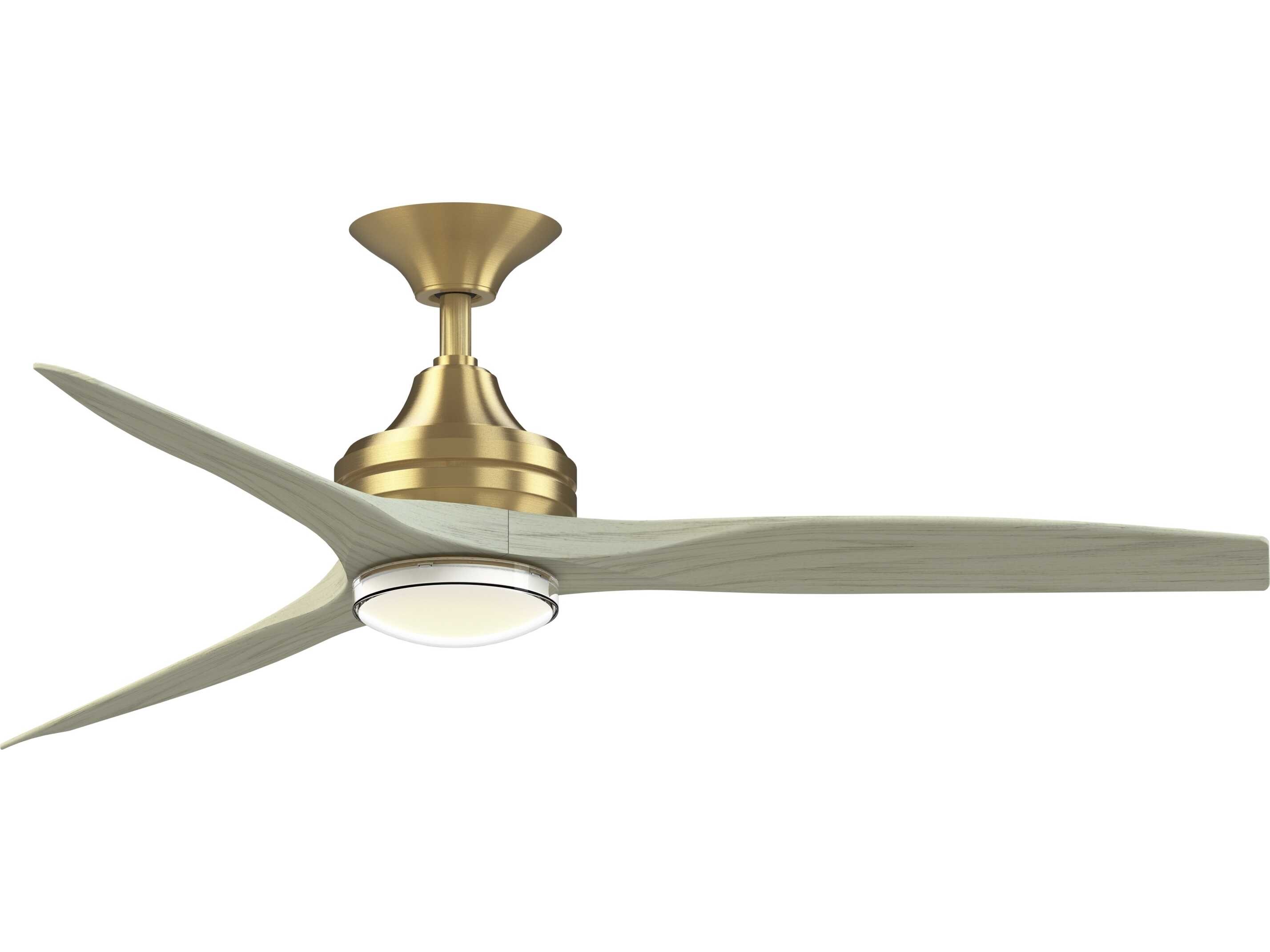 Fanimation FPD6721BBS-54LO-DWLK Spitfire 54 inch Brushed Satin Brass with Light Oak Blades Indoor/Outdoor Smart Ceiling Fan in 21, Kit