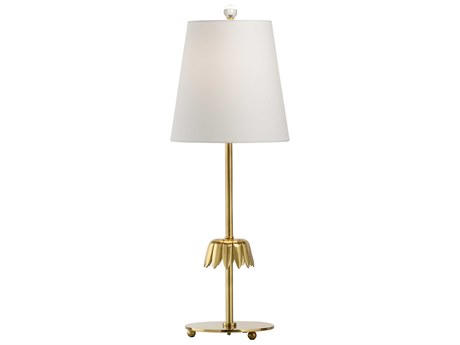 Frederick Cooper Gable Antique Brass White Linen Buffet Lamp