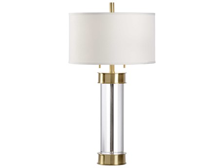 Frederick Cooper Bolton Crystal Clear Antique Gold Off White Linen Brass Buffet Lamp