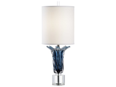 Frederick Cooper Judith Crystal Glass Blue White Linen Clear Buffet Lamp