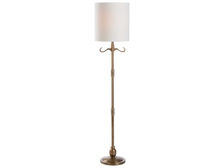 Frederick Cooper Lumiere Antique Brass Off White Linen Floor Lamp