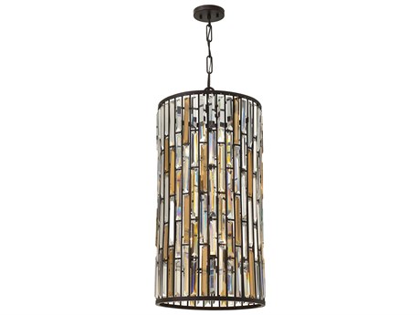 Fredrick Ramond Gemma 6-Light Vintage Bronze Crystal Cylinder Pendant