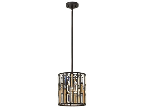 Fredrick Ramond Gemma 1-Light Vintage Bronze Crystal Cylinder Mini Pendant