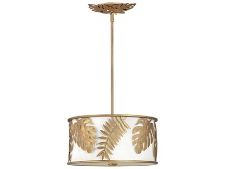 Fredrick Ramond Botanica 3-Light Burnished Gold Drum Pendant