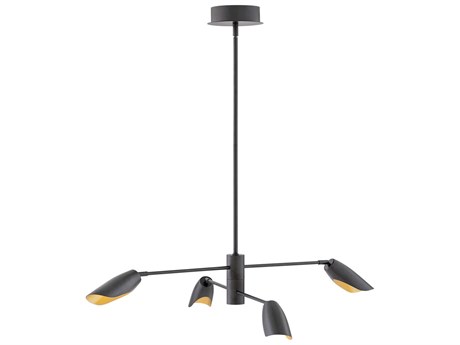 Fredrick Ramond Bowery 4-Light Black Banker Brass LED Geometric Chandelier