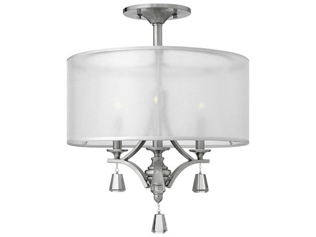 Fredrick Ramond Mime 3-Light Brushed Nickel Crystal Drum Semi Flush Mount