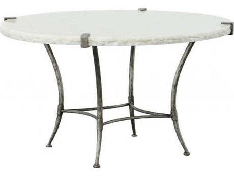 Fairfield Chair Palermo Round Chiseled White Marble Stainless Steel Coffee Table